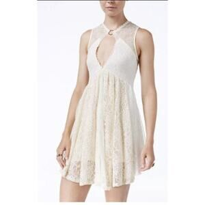 Free People Dont You Dare Lace Trim Mini Dress Boho Flare Beige S Pre-owned